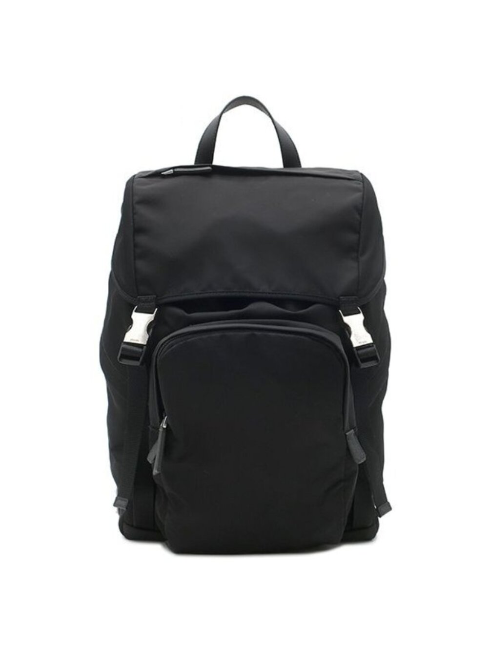 Prada Backpack Triangle Logo Nylon Leather Tessuto Montaigne Nero Silver Black